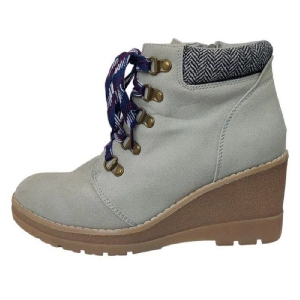 "Maurice’s Claire Gray Knit Collar Lace Up Wedge Ankle Boot
